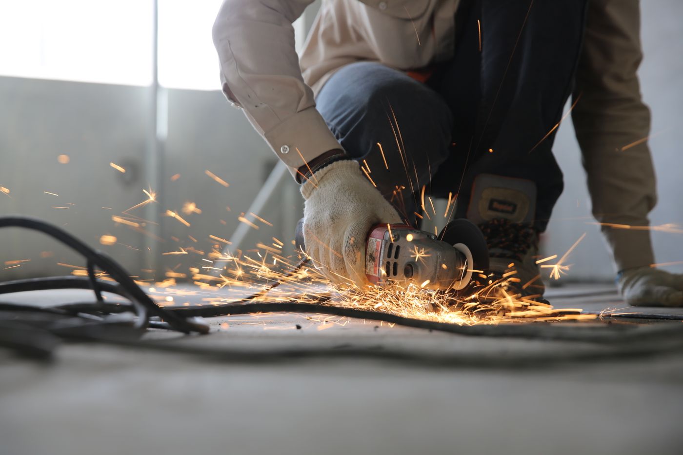 Construction site with steel reinforcement and building materials